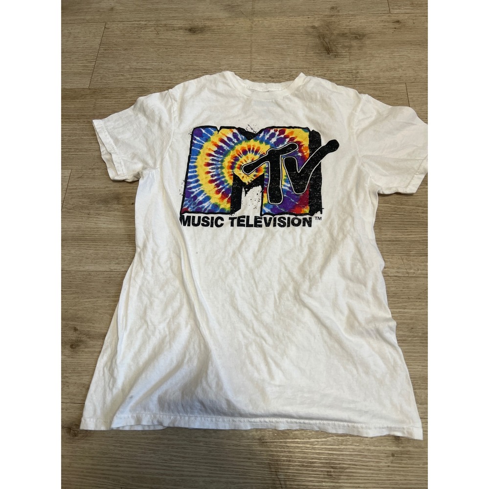MTV Shirt Tie Dye Logo Size Small Mens White Short Sleeve Music‎ Television
